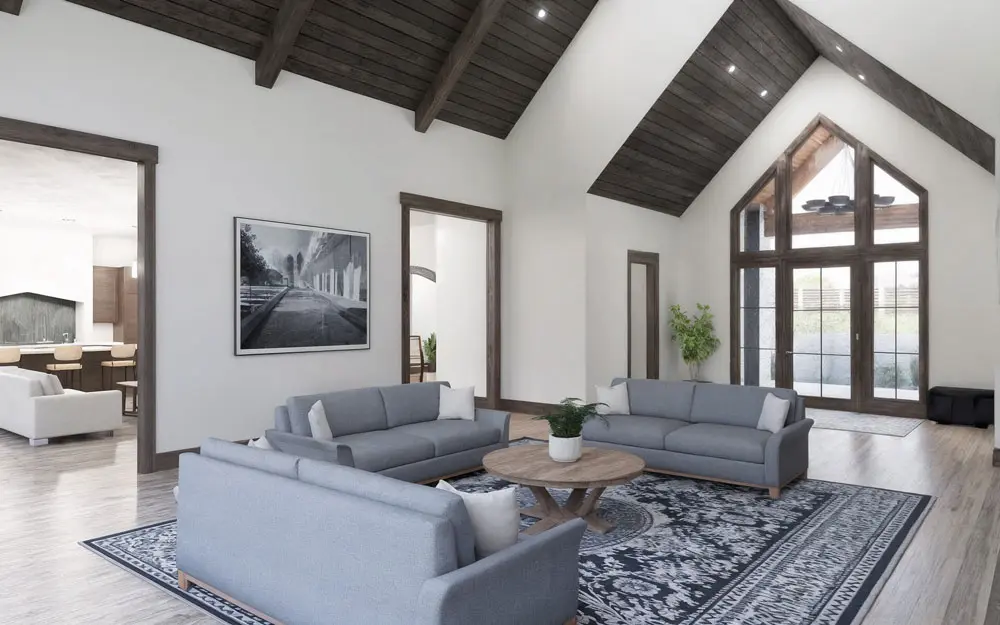 Spacious modern living room with windows